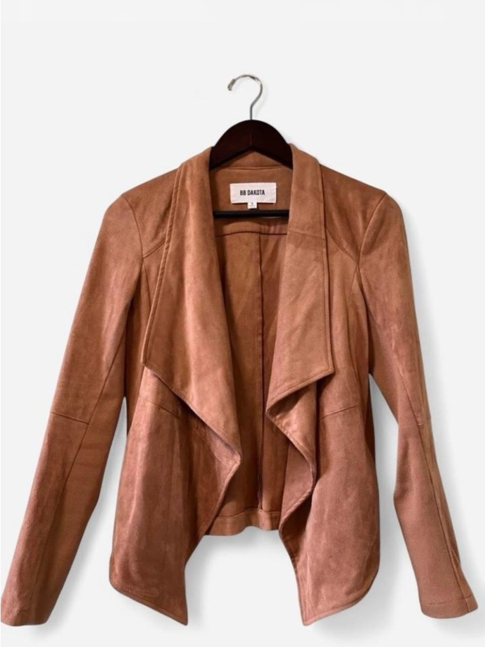 BB Dakota Women's Faux Suede Drape Waterfall Front Jacket Brown Size Small